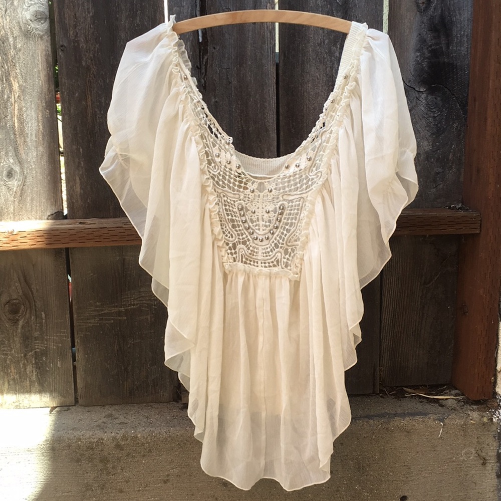 Free People Beaded And Crocheted Top